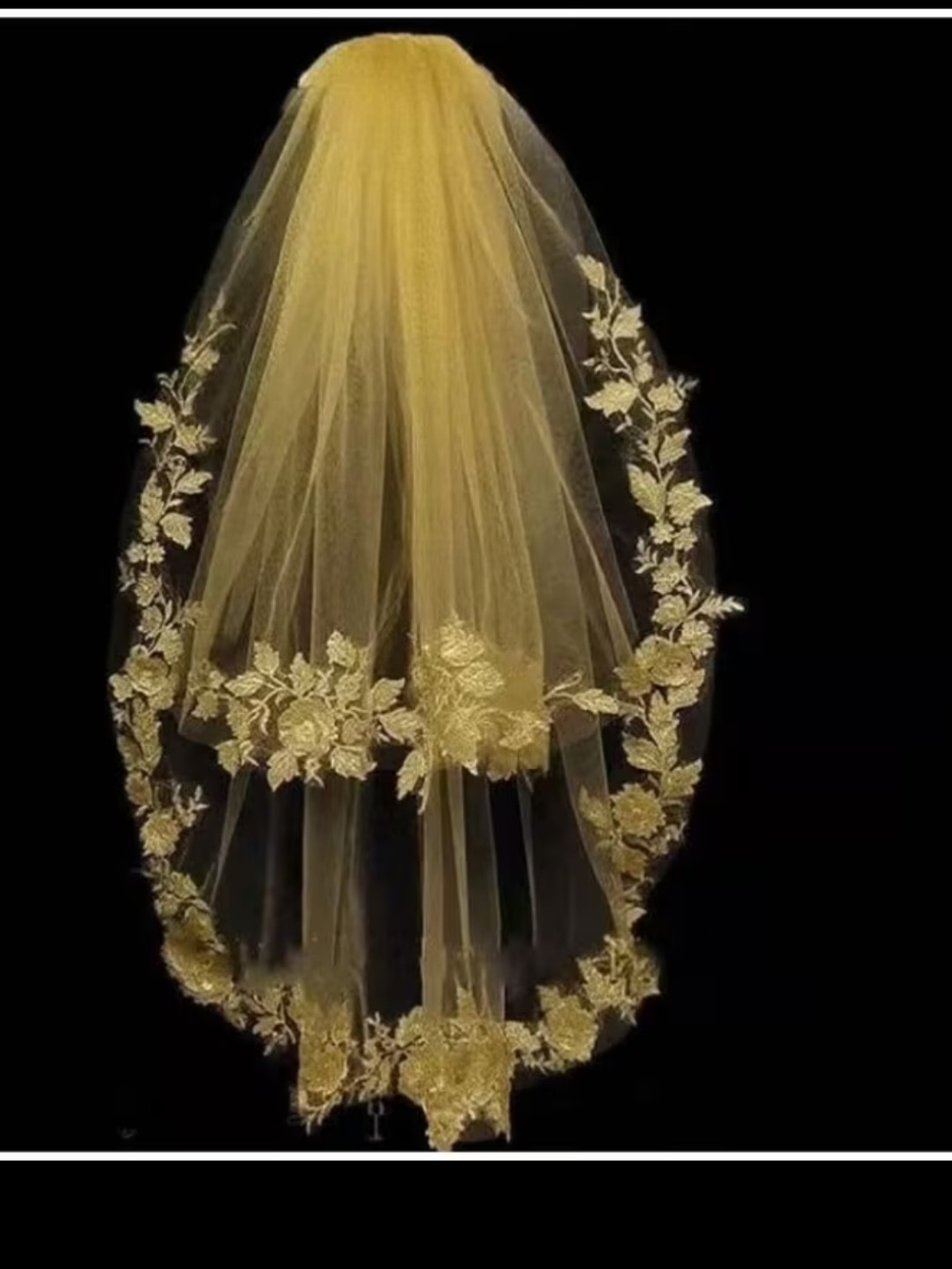 Gold Floral Lace Edge Bridal Veil - Two Layers